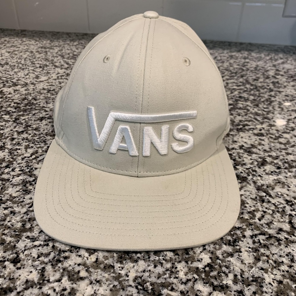 Vans‎ Hat Cap Snap Back Off White Beige Embroidered Logo Skate Streetwear Mens